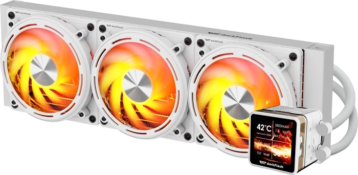 DarkFlash Explore DE360 white 360mm AIO CPU liquid cooler with IPS display and ARGB