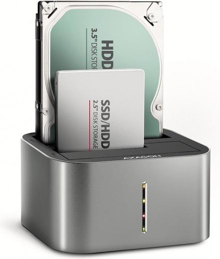 USB‑C 5 Gb/s dokstacija 2× SATA 2.5"/3.5" SSD/HDD ar klonēšanas funkciju