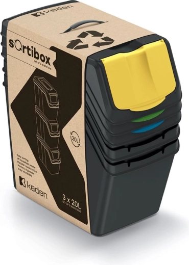 Šķiroto atkritumu tvertņu komplekts SORTIBOX 3×20 l – melns, Prosperplast