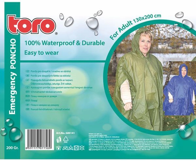 TORO Adult Poncho Raincoat 130 × 200 cm