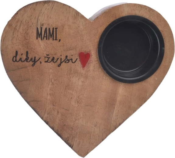 Svečturis no mango koka sirds formā “mammai” 13 × 12 × 2,5 cm