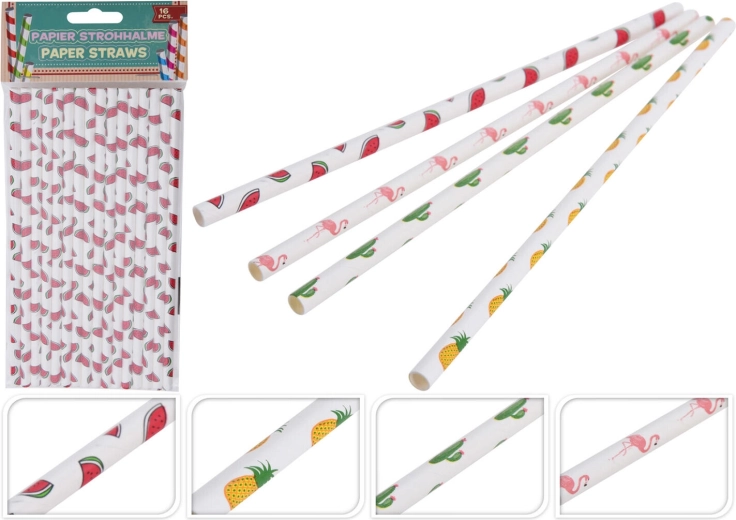 Paper straws 6 × 197 mm, mix of designs (16 pcs)