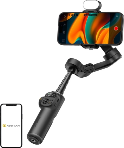 AOCHUAN Smart X2 stabilizators viedtālrunim ar RGB apgaismojumu, melns