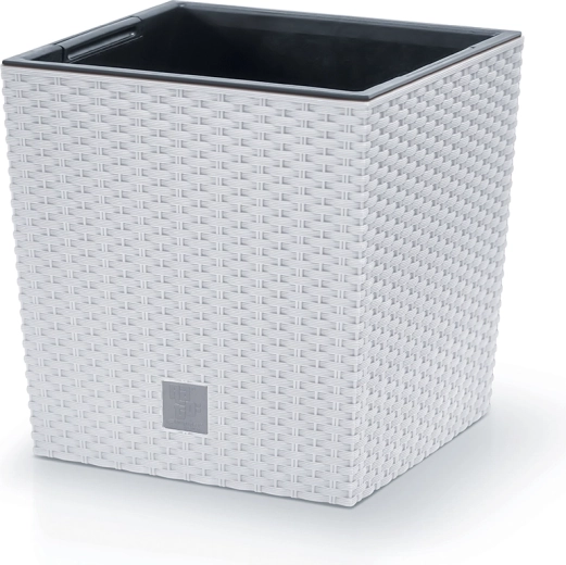 Rattan planter with insert white 22.3 × 22.3 × 22.8 cm