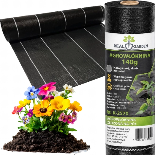 Melna agrotekstīlija pret nezālēm 140 g/m² 1,1 × 50 m (UV)