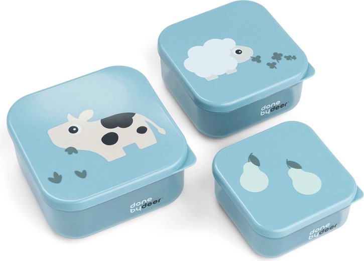 Done by Deer snack box set Tiny farm blue 3 pcs
