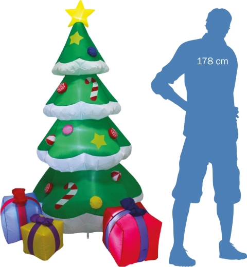 Piepūšama izgaismota Ziemassvētku eglīte ar dāvanām 183 cm