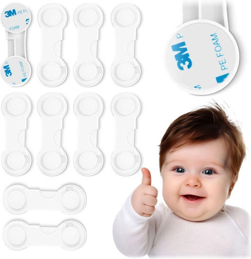 Bērnu drošības slēdzenes skapīšiem RICOKIDS, baltas, komplekts 10 gab.