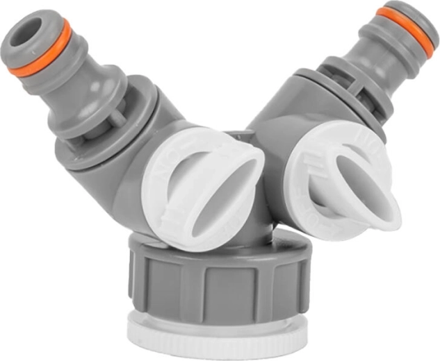 Plastmasas Y veida sadalītājs ar ventiļiem 2 ātrajiem savienotājiem 1" un 3/4" WHITE LINE