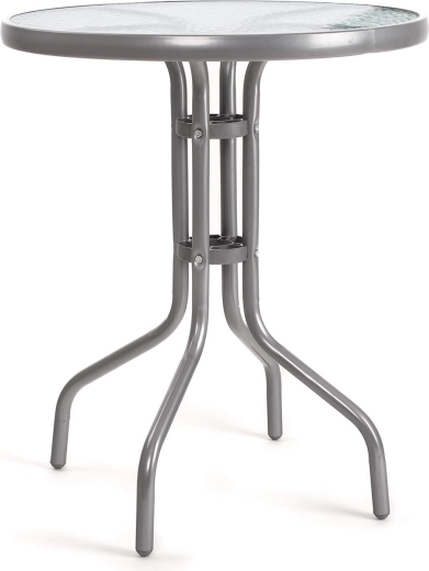 Salokāms dārza galdiņš ar stikla virsmu, diametrs 60 cm, sudraba krāsā