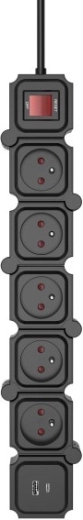 Modulāra pārsprieguma aizsardzības pagarinātāja rozete 5× Schuko ar USB-A/USB-C, 1,5 m
