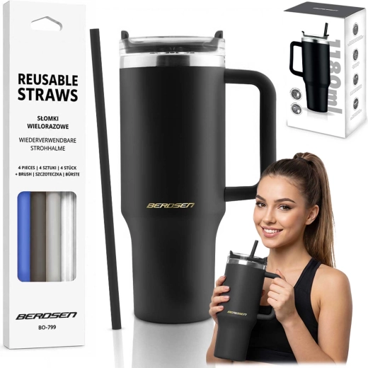 Termokrūze Berdsen ar salmiņu 1180 ml melna