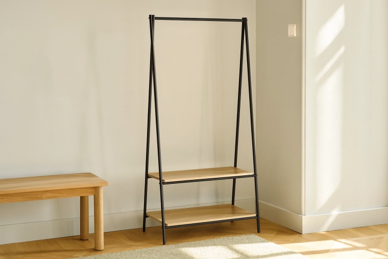 Brīvi stāvošs drēbju pakaramais ar 2 plauktiem, 80 × 40 × 160 cm