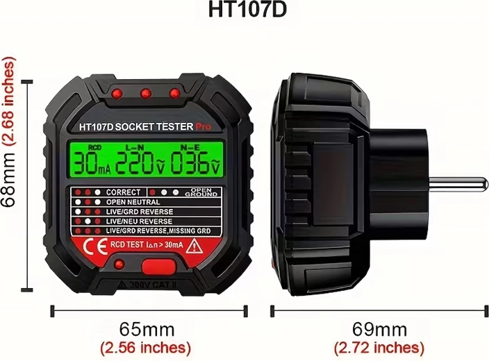 Ligzdas sprieguma testers ar LCD un RCD testu HABOTEST HT107D