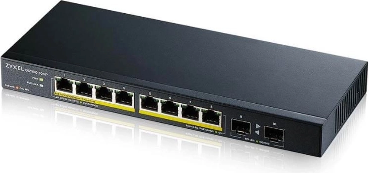 Gigabita slēdzis Zyxel GS1100-10HP 120W PoE ar optiskajiem uplink portiem