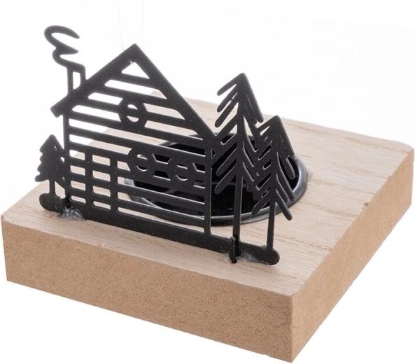 Decorative house-shaped candle holder made of wood and metal 8 × 8 × 7 cm