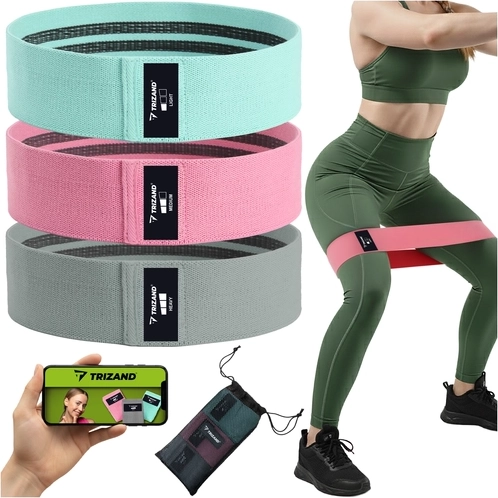 TRIZAND pretestības gumiju komplekts 3 gab., tekstils 8–31 kg ar treniņu plānu QR