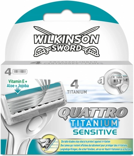 Wilkinson Quattro Titanium Sensitive rezerves kasetes 4 gab.