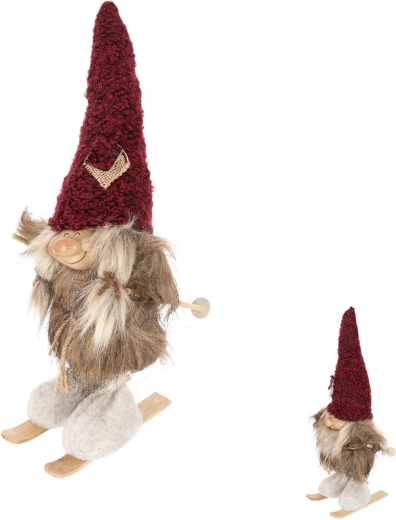 Decoration: Gnome on Skis (Polyester & Wood) 37 cm (2 variants)