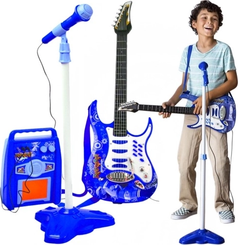 Kids’ electric guitar with microphone and amplifier, blue