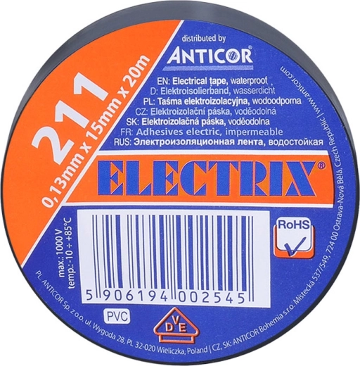Solight izolācijas elektro lenta 15 mm x 0,13 mm x 20 m melna