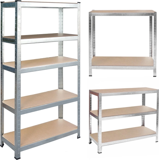 Metāla plaukts 180 × 90 × 40 cm ar MDF plauktiem, bezskrūvju, sudraba krāsā