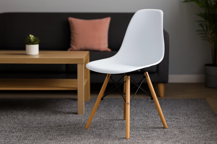 Modern White Chair with Wooden Legs