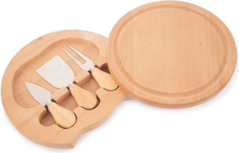 Wooden expandable cheese board with 4-piece knife set ORION
