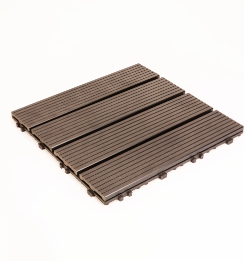 WPC floor tiles with 4 slats, 30 × 30 cm, black, 11 pcs