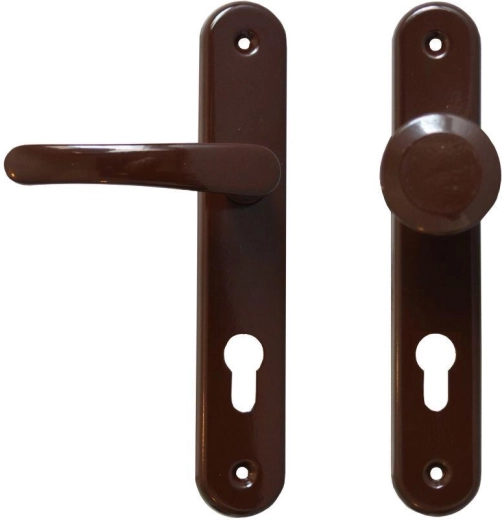 MICHAELA door hardware with lever handle and fixed knob, cylinder 72, brown