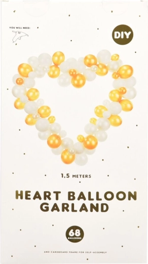 Heart-Shaped Balloon Garland White and Gold 160 cm 68 pcs
