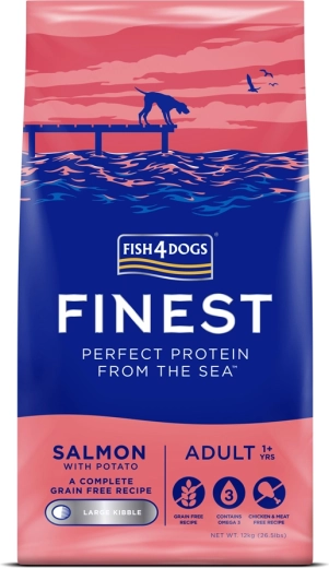 Fish4Dogs Finest kibble for adult large-breed dogs, salmon with potatoes 12 kg