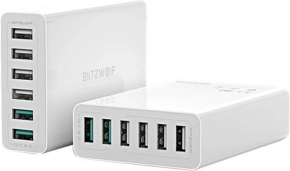USB lādētājs BlitzWolf ar 6 portiem QC 3.0, 60 W, balts