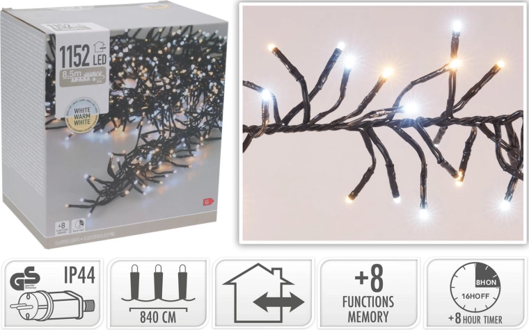 Ziemassvētku LED gaismas virtene 8,4 m 1152 LED siltā baltā krāsā ar taimeri