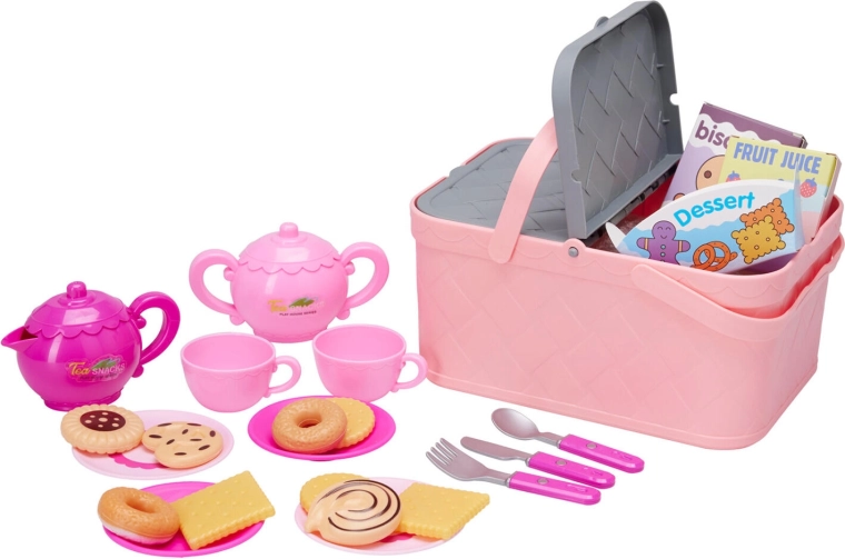 Picnic basket with accessories, 24-piece plastic set