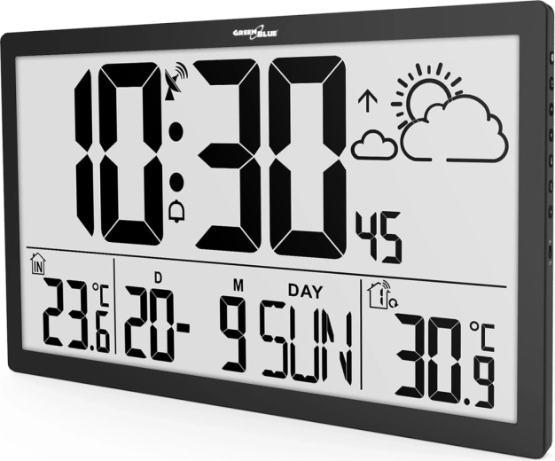 Sienas multifunkcionāls LCD pulkstenis ar DCF sinhronizāciju
