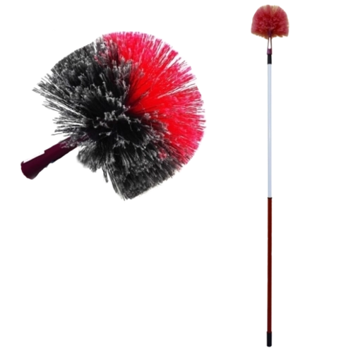 Ball duster with antistatic fibers, universal thread