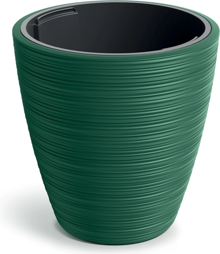 Plastmasas puķu pods Vena Round 39 cm tumši zaļš ar ieliktni
