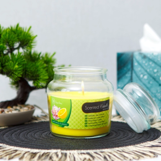 Aromātiskā svece ar vāciņu, saldais citrons un peonija, 310 g