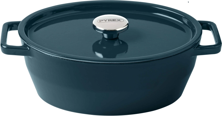 Čuguna katls Pyrex ar vāku 29 cm, 4 l, tumši zaļš