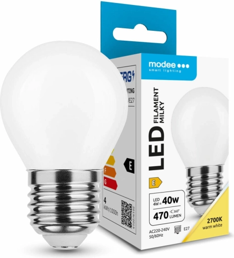 Modee LED filamenta spuldze milky globe mini G45 4 W E27 2700 K – 1 gab.