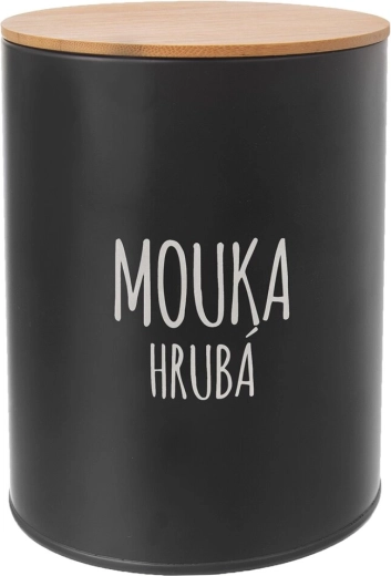 Metāla kārba ar bambusa vāku rupjajiem miltiem 13 cm, melna