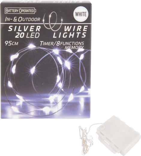 LED wire string lights with timer, 20 LEDs, white