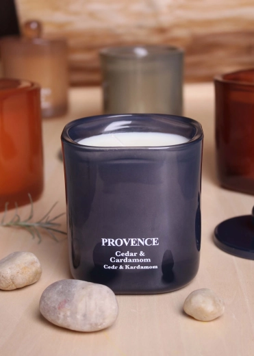 Provence Cedar and Cardamom Scented Candle in a Glass Jar