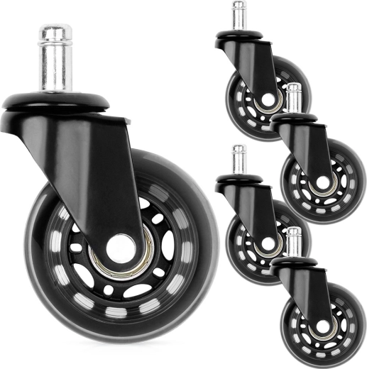 Gumijas biroja krēsla ritenīši 63 mm, tapa 10 mm, 5 gab.