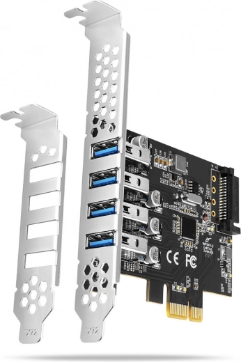 PCIe USB 3.2 Gen 1 kontrolieris ar 4 pieslēgvietām, UASP, Renesas čipkopa, SATA barošana