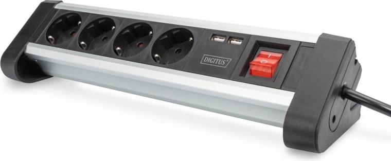 Biroja barošanas sliede 45° ar 4 rozetēm, 2x USB (5V/2A), rotējama 290°
