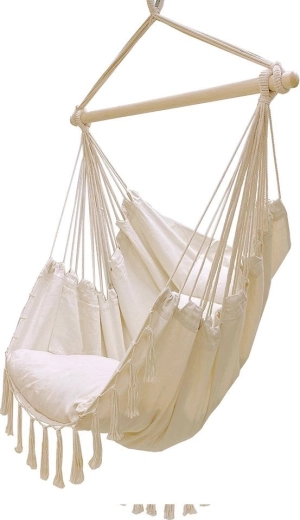 Hanging Brazilian garden swing chair with cushions, beige, 130 kg - 1 piece