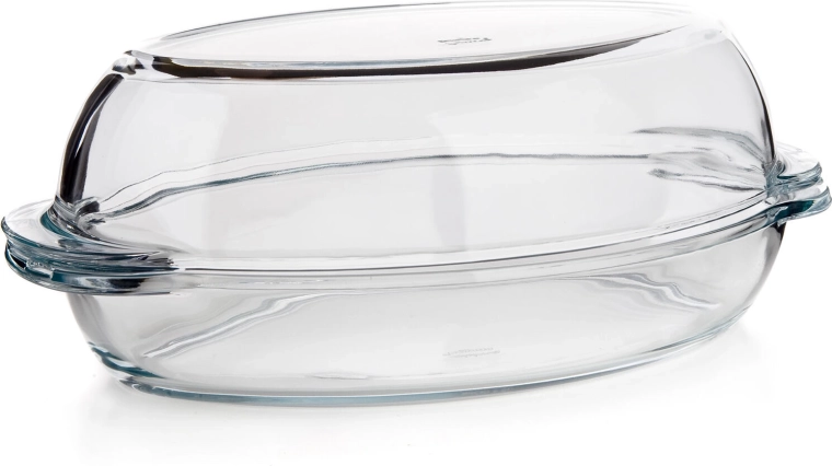 Stikla ovāla cepamtrauks ar vāku 4,6 l (2,8 + 1,8 l), 34 × 19,6 cm