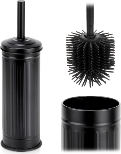 Silicone Toilet Brush with Metal Stand, Black 37 cm